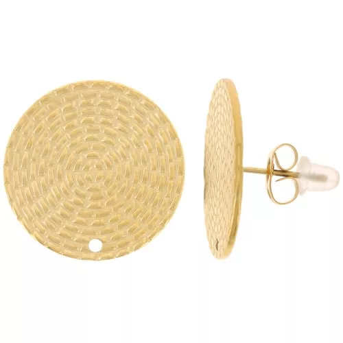 20mm Stainless steel 316L Textured round stud earrings - Gold x2