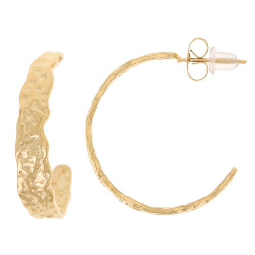 26mm Stainless steel 316L Wide irregular hammered hoop - Gold x2