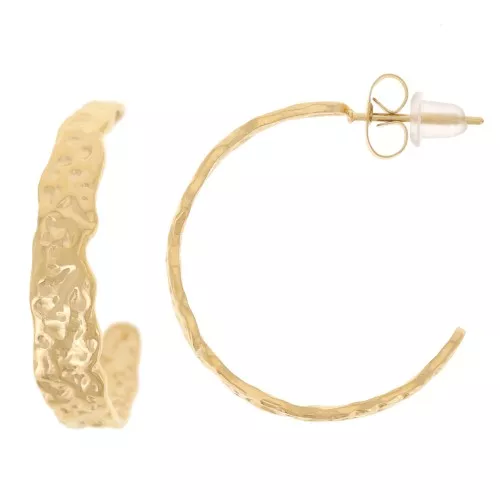 26mm Stainless steel 316L Wide irregular hammered hoop - Gold x2