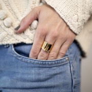 316L stainless steel Wide adjustable ring - 3 open rings - S.52 to 58 x1