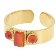 316L stainless steel Ring 3 cabochons S.55 to 60 - Gold - Red agate x1|raw }}