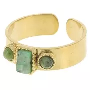 316L stainless steel Ring 3 cabochons S.55 to 60 - Gold - African Turquoise x1