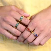 316L stainless steel Ring 3 cabochons S.55 to 60 - Gold - African Turquoise x1