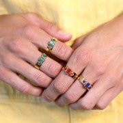 316L st. steel Ring 3 cabochons imitation gem S.55 to 60 - Gold - Malachite x1