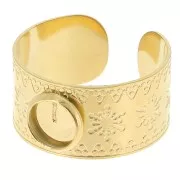 Wide adjustable ring T.51 to T.58 - 6 mm cabochon - 304 stainless steel, gold-plated