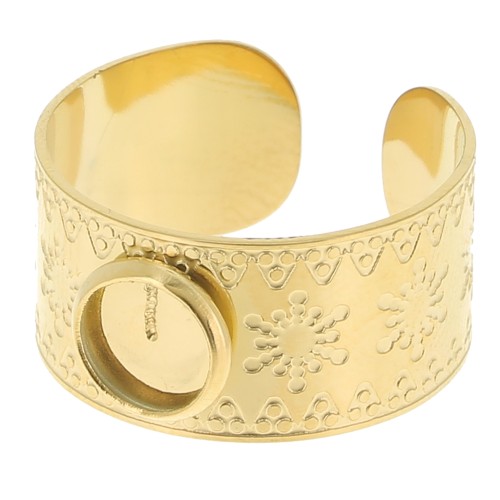Wide adjustable ring T.51 to T.58 - 6 mm cabochon - 304 stainless steel, gold-plated