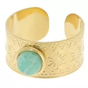 Wide adjustable ring T.51 to T.58 - 6 mm cabochon - 304 stainless steel, gold-plated