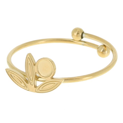 316L Fine adjustable flower ring S.52 to T.58 for 3mm cabochon - Gold x1