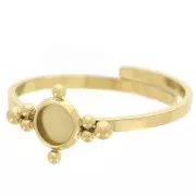 Delicate adjustable ring, sizes T52–T58, with a 4 mm cabochon and small beads; 304 stainless steel, gold-plated