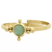Delicate adjustable ring, sizes T52–T58, with a 4 mm cabochon and small beads; 304 stainless steel, gold-plated