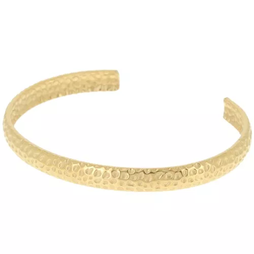 6x155mm 316L stainless steel Hammered oval band bracelet - adjustable - Gold x1