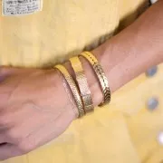 6x155mm 316L stainless steel Hammered oval band bracelet - adjustable - Gold x1