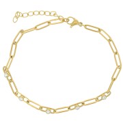 3.2mm 304L St. Steel Rectangle mesh & zirconium oxides bracelet - Gold x17cm|raw }}