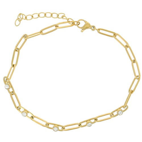3.2mm 304L St. Steel Rectangle mesh & zirconium oxides bracelet - Gold x17cm