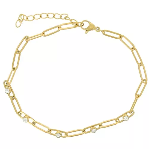 3.2mm 304L St. Steel Rectangle mesh & zirconium oxides bracelet - Gold x17cm