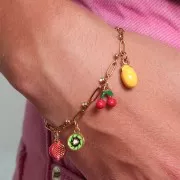 3.2mm 304L St. Steel Rectangle mesh & zirconium oxides bracelet - Gold x17cm