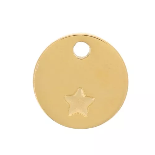 7mm 316L Stainless Steel Round Engraving Sequin - Star pattern - Gold x1