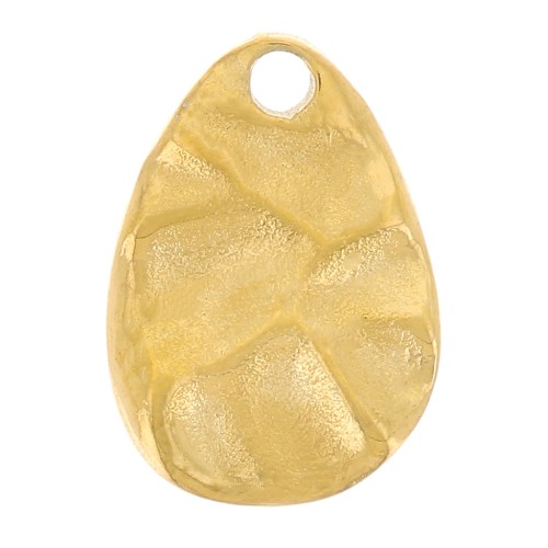 Irregular-shaped hammered teardrop charm, 10.5 x 7.5 mm - Gold-plated 316L stainless steel x1
