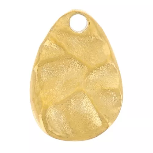 Irregular-shaped hammered teardrop charm, 10.5 x 7.5 mm - Gold-plated 316L stainless steel x1