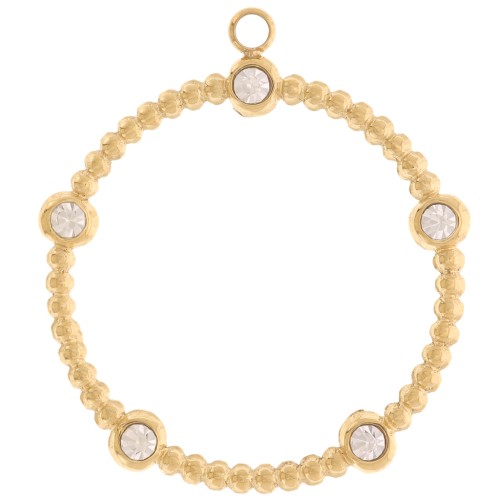 22mm round Pendants small balls & zirconium oxides Stainless steel 316L - Gold x2