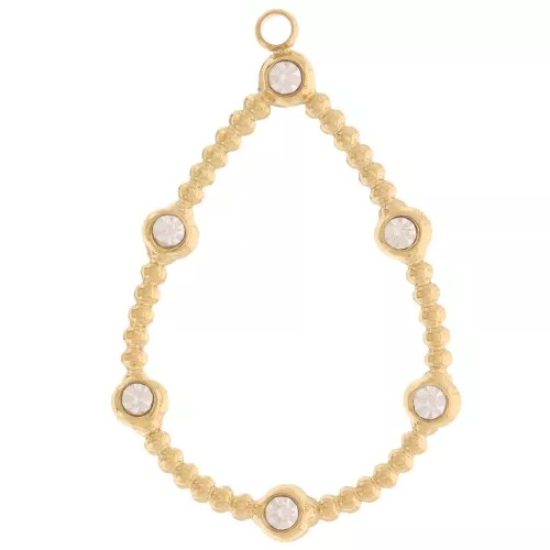 30x20mm drop Pendant small balls & zirconium oxides Stainless steel 316L - Gold x2