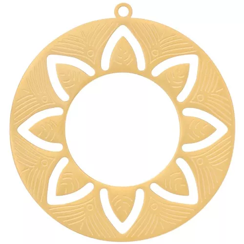 30mm Stainless steel 316L Round hollow pendant - ethnic pattern - Gold x1