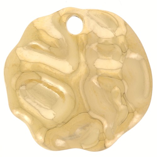 19mm 304L stainless steel Round irregular hammered pendant - Gold x1