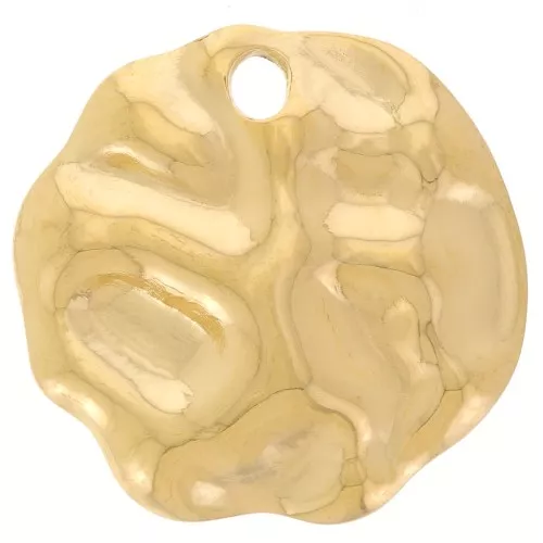 19mm 304L stainless steel Round irregular hammered pendant - Gold x1