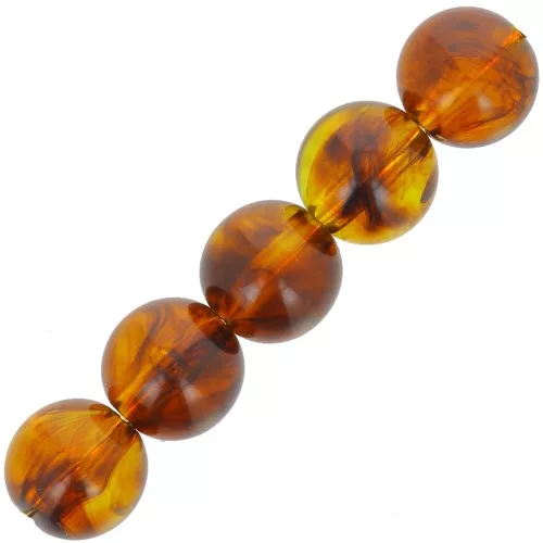 Translucent resin beads 6 mm - Marbled amber x20