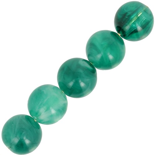 6mm Transparent resin bead - Marbled bottle green x20