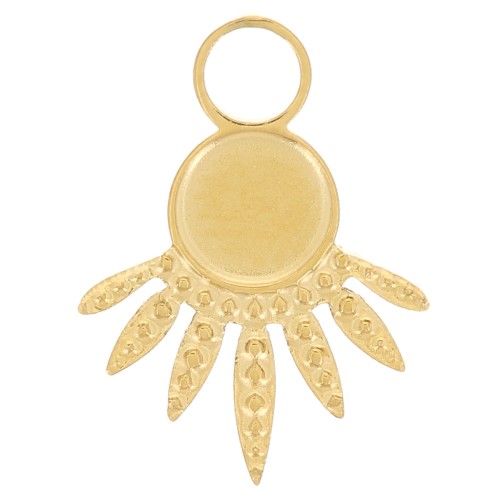 13x10mm 316L stainless steel textured ethnic charm for 4mm cabochon - Gold x1