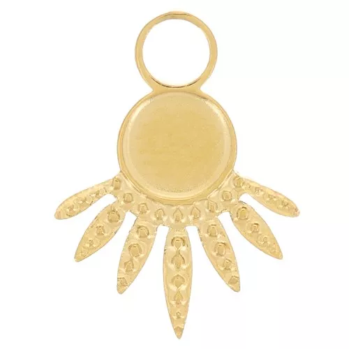 13x10mm 316L stainless steel textured ethnic charm for 4mm cabochon - Gold x1