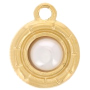 8.5mm 316L st. Steel round charm and imitation mother-of-pearl cabochon - Gold x1