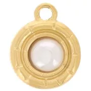 8.5mm 316L st. Steel round charm and imitation mother-of-pearl cabochon - Gold x1