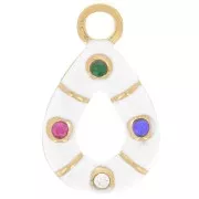 16x10mm 304L stainless steel drop charm with epoxy and zirconium oxides - gold x1