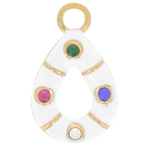 16x10mm 304L stainless steel drop charm with epoxy and zirconium oxides - gold x1