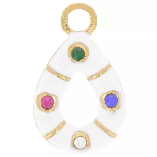 16x10mm 304L stainless steel drop charm with epoxy and zirconium oxides - gold x1