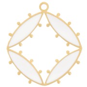 16x15mm St. steel 316L Hollow rhombus charm with epoxy resin - Gold - White x1|raw }}