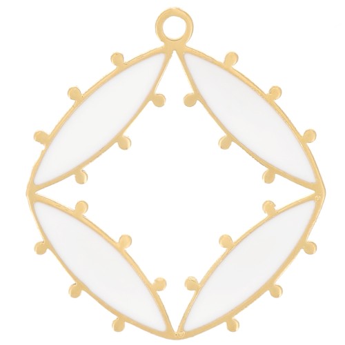 16x15mm St. steel 316L Hollow rhombus charm with epoxy resin - Gold - White x1