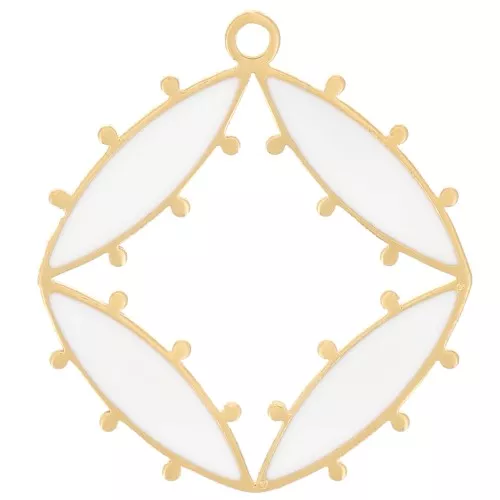 16x15mm St. steel 316L Hollow rhombus charm with epoxy resin - Gold - White x1