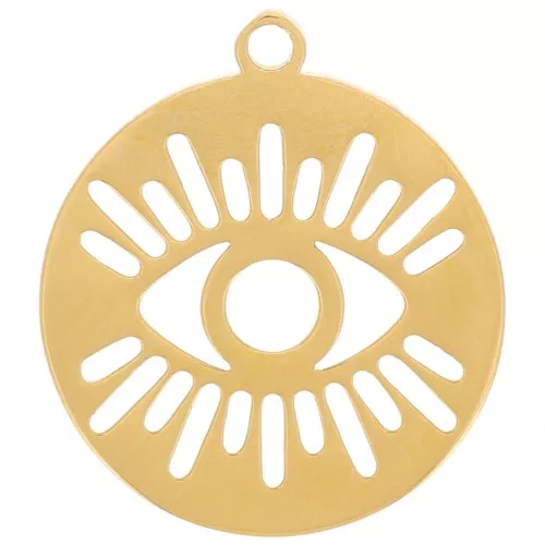 12mm Stainless steel 316L Round charm - openwork eye - Gold x1
