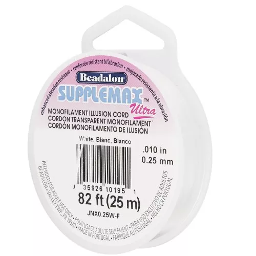 0.25mm monofilament illusion cord - nylon thread - Supplemax Ultra - white x25m