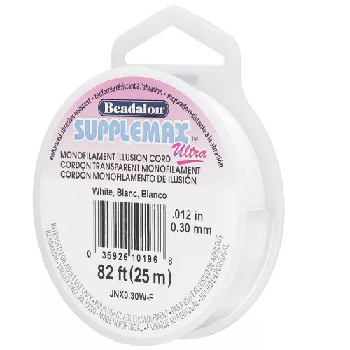 0.30mm monofilament illusion cord - nylon thread - Supplemax Ultra - white x25m