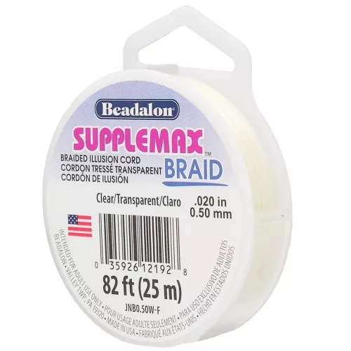 0.50mm braided illusion cord - nylon thread - Supplemax - Transparent x25m
