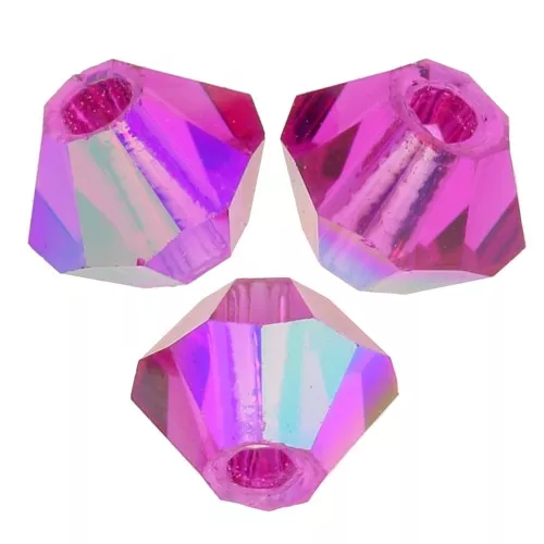 3mm Preciosa Crystal Bicones - Rondelle Bead - Fuchsia Glitter x30