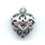 Filigreed Heart charm 11mm Old silver tone x1|raw }}