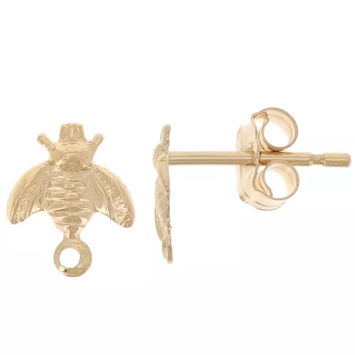 7.5x6mm Bee EarStuds with closed loop - Gold Filled x2
