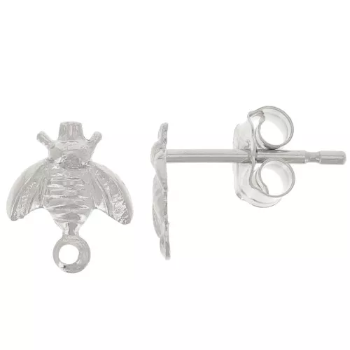 7.5x6mm 925 Sterling silver bee earstuds with closed ring x2