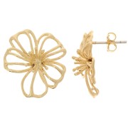 17x19mm Hollow Flower EarStuds with Open Hoop - Fine Gold-plated x2|raw }}