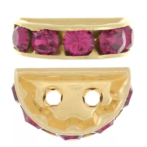 Half moon Rondelle 14x8mm Gold-colored Fuchsia x1
